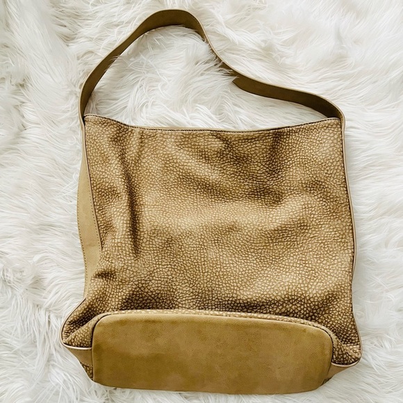 Poverty Flats Tan Pebbled Vegan Suede Leather Hobo Shoulder Bag - Picture 3 of 6